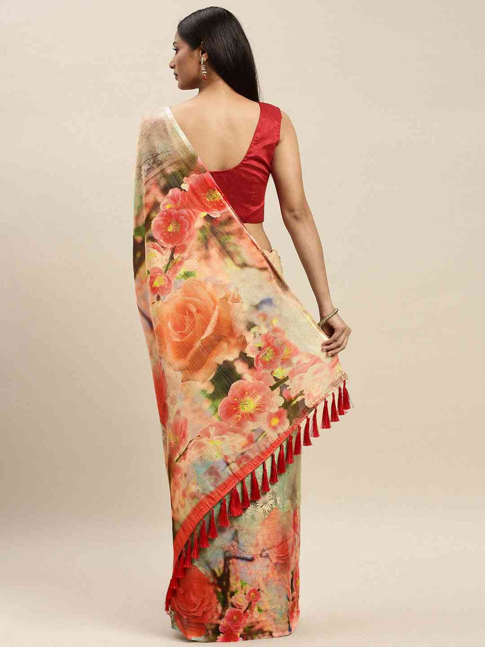 Soft Silk Zari Tissue Weaving Flower Print Design Saree