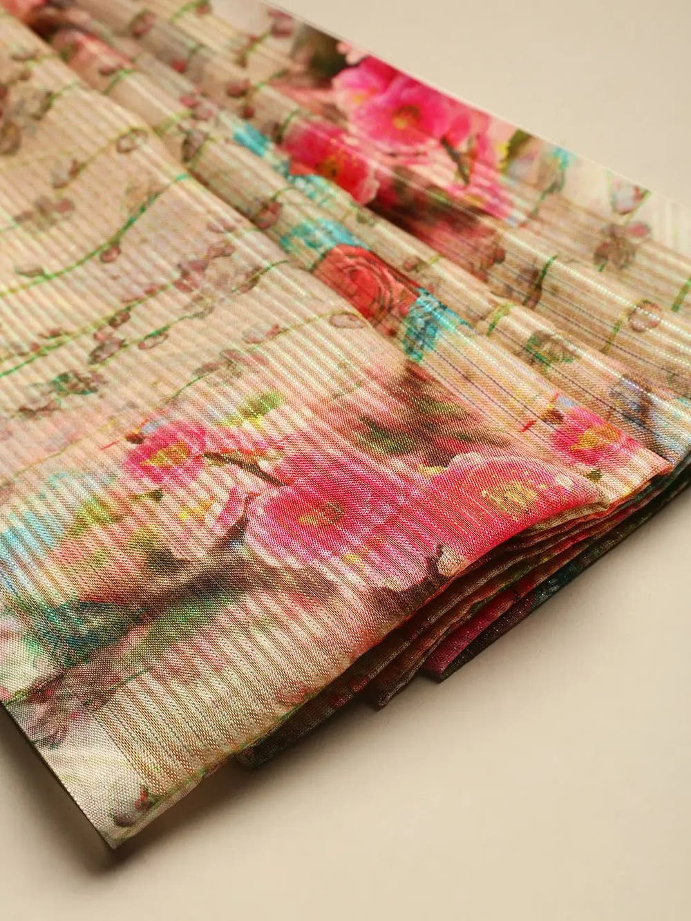 Soft Silk Zari Tissue Weaving Flower Print Design Saree
