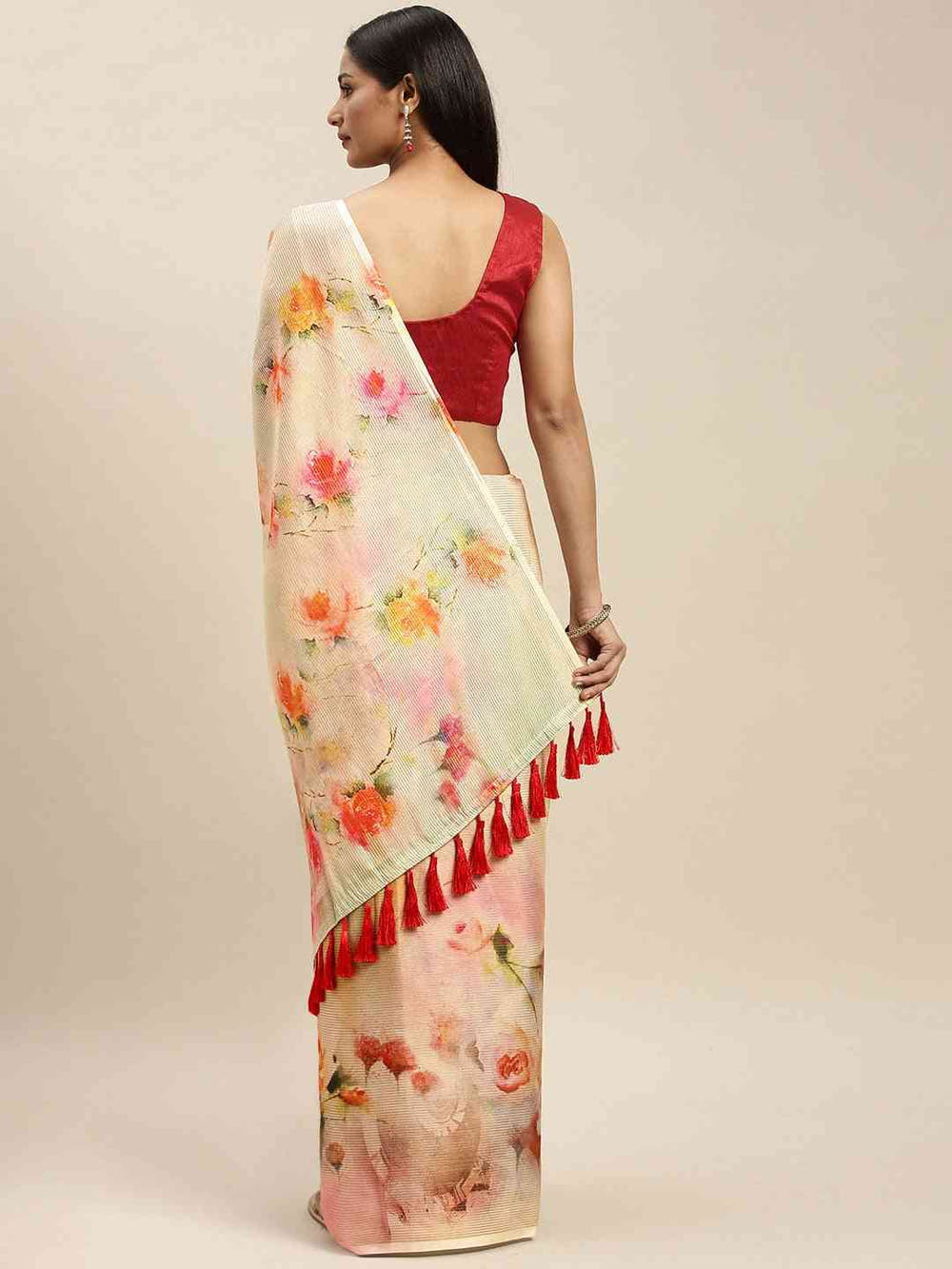 Soft Silk Zari Tissue Weaving Flower Print Design Saree