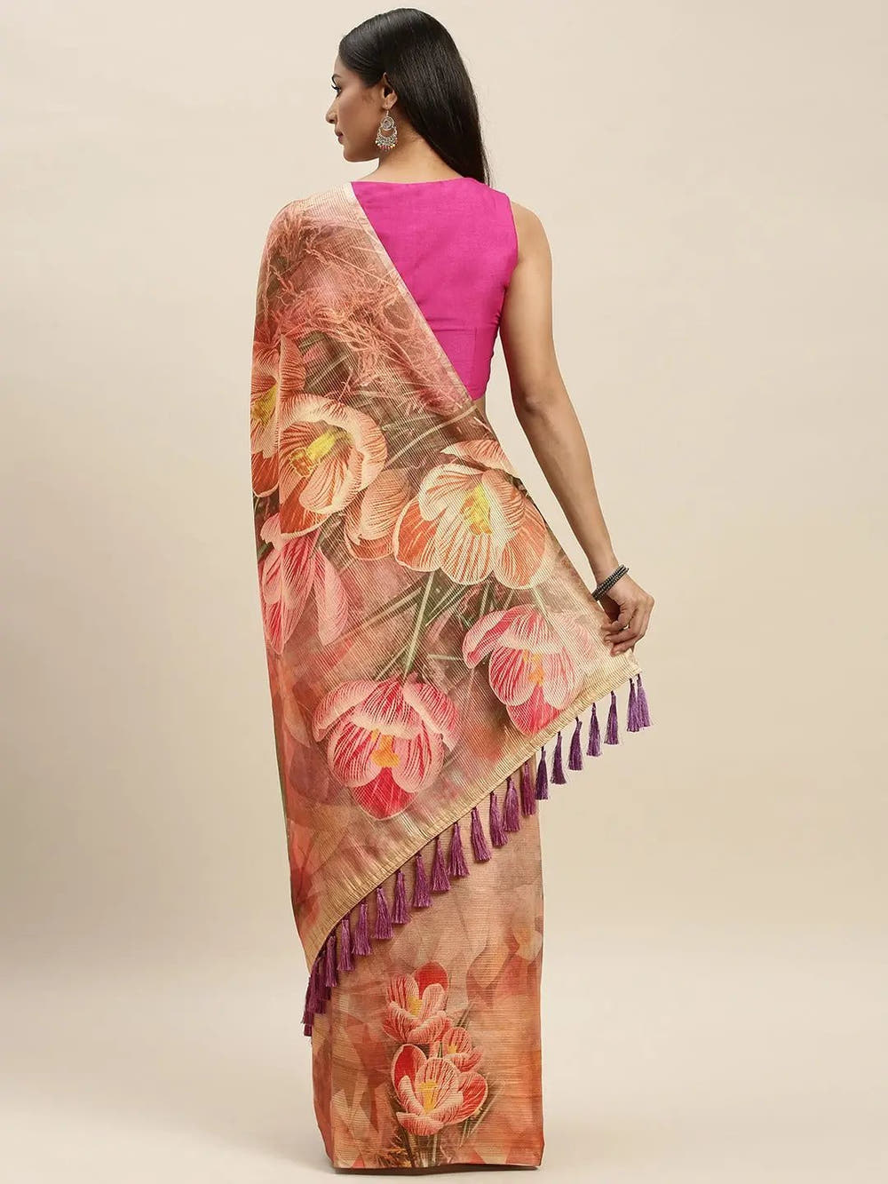 Soft Silk Zari Tissue Weaving Flower Print Design Saree