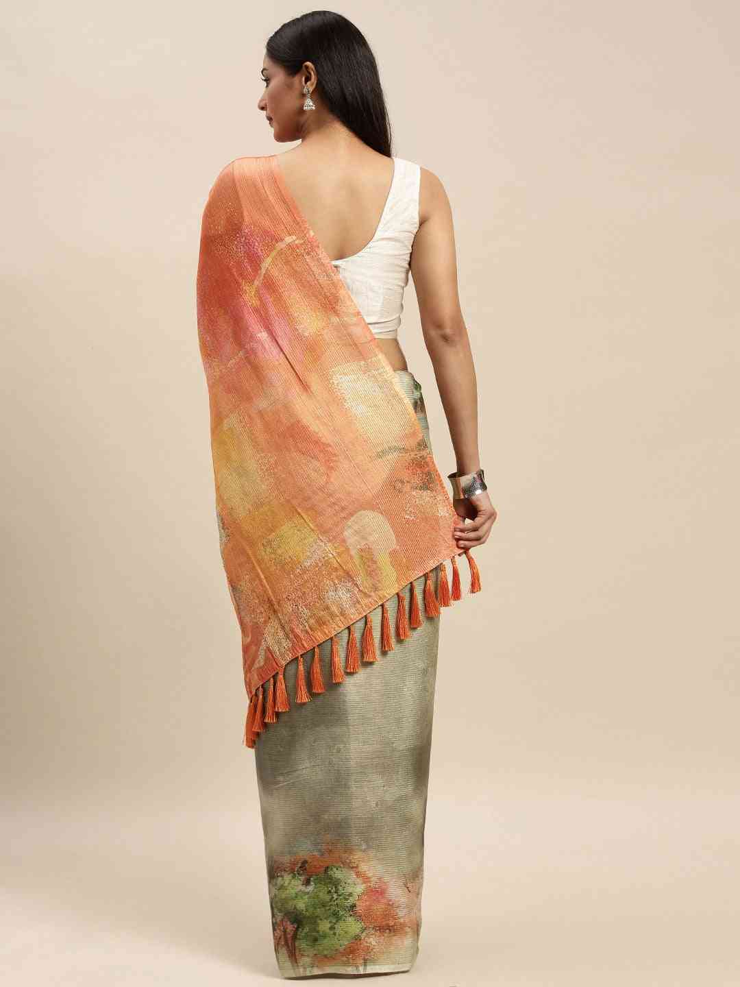 Soft Silk Zari Tissue Weaving Flower Print Design Saree