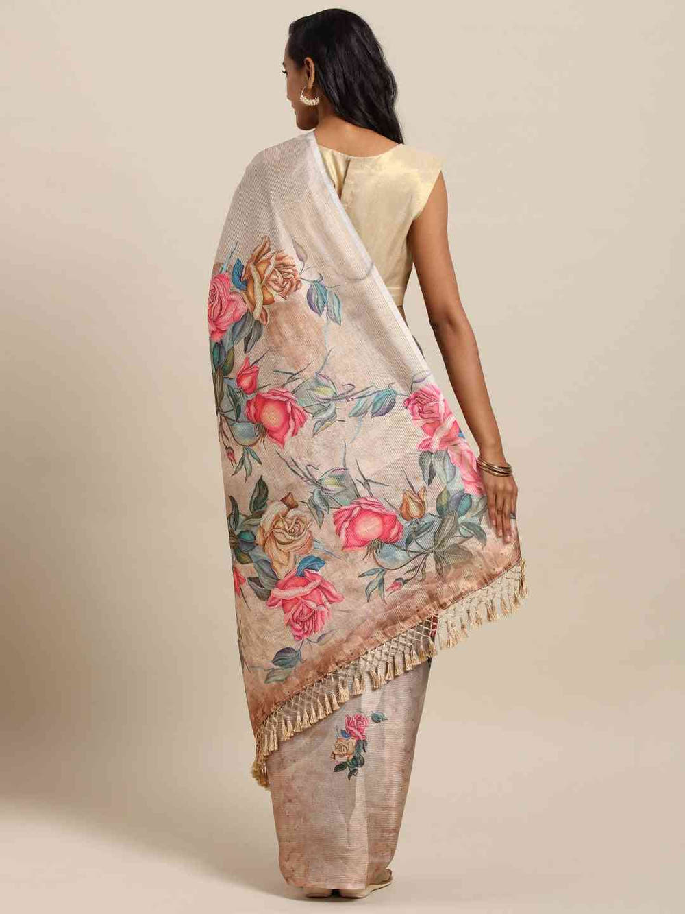 Maheshwari Floral  Printed Saree With Zari Border