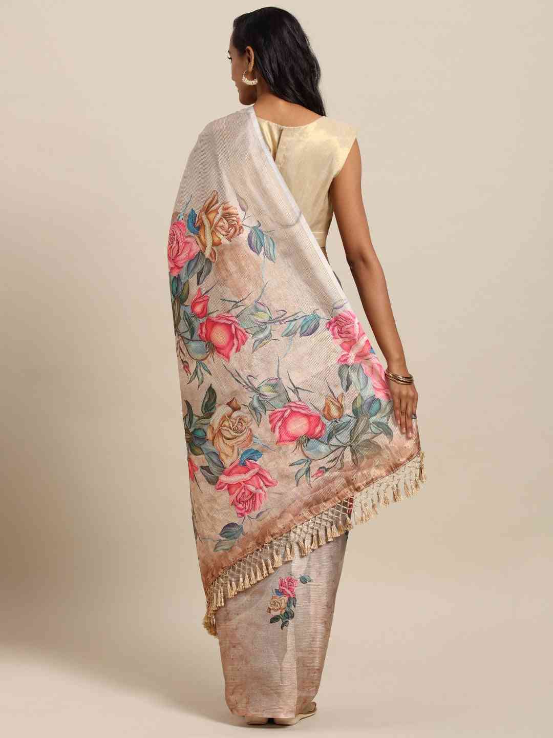 Maheshwari Floral  Printed Saree With Zari Border