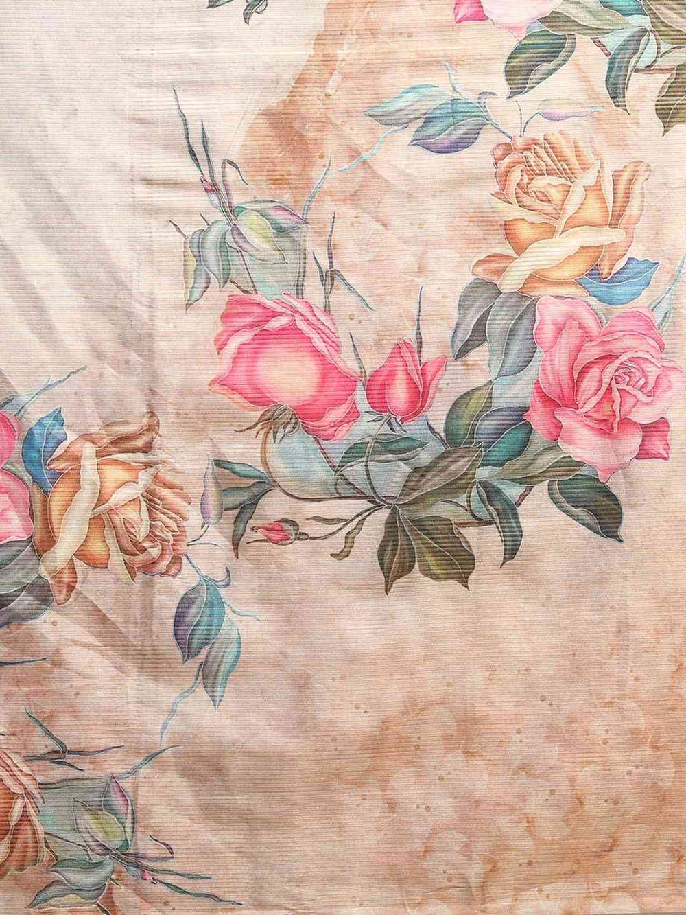 Maheshwari Floral  Printed Saree With Zari Border
