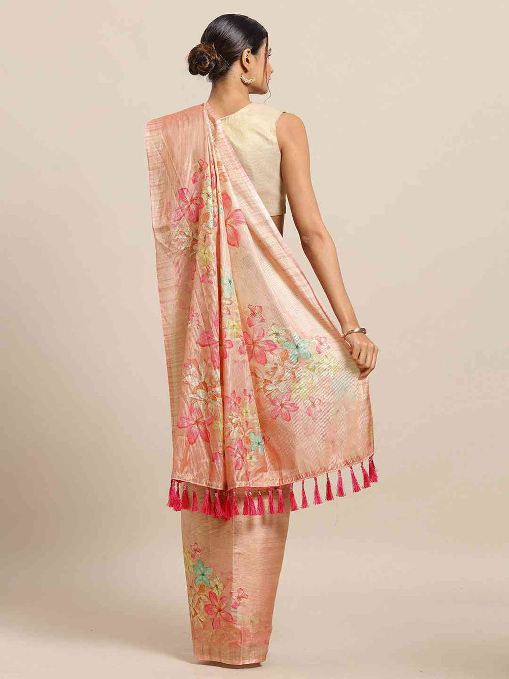 Maheshwari Floral  Printed Saree With Zari Border