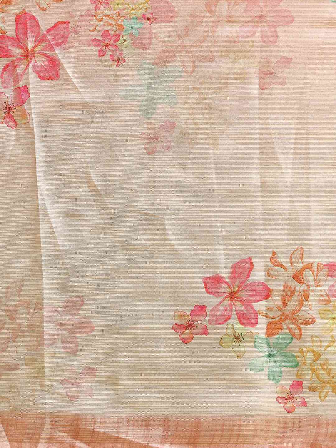 Maheshwari Floral  Printed Saree With Zari Border