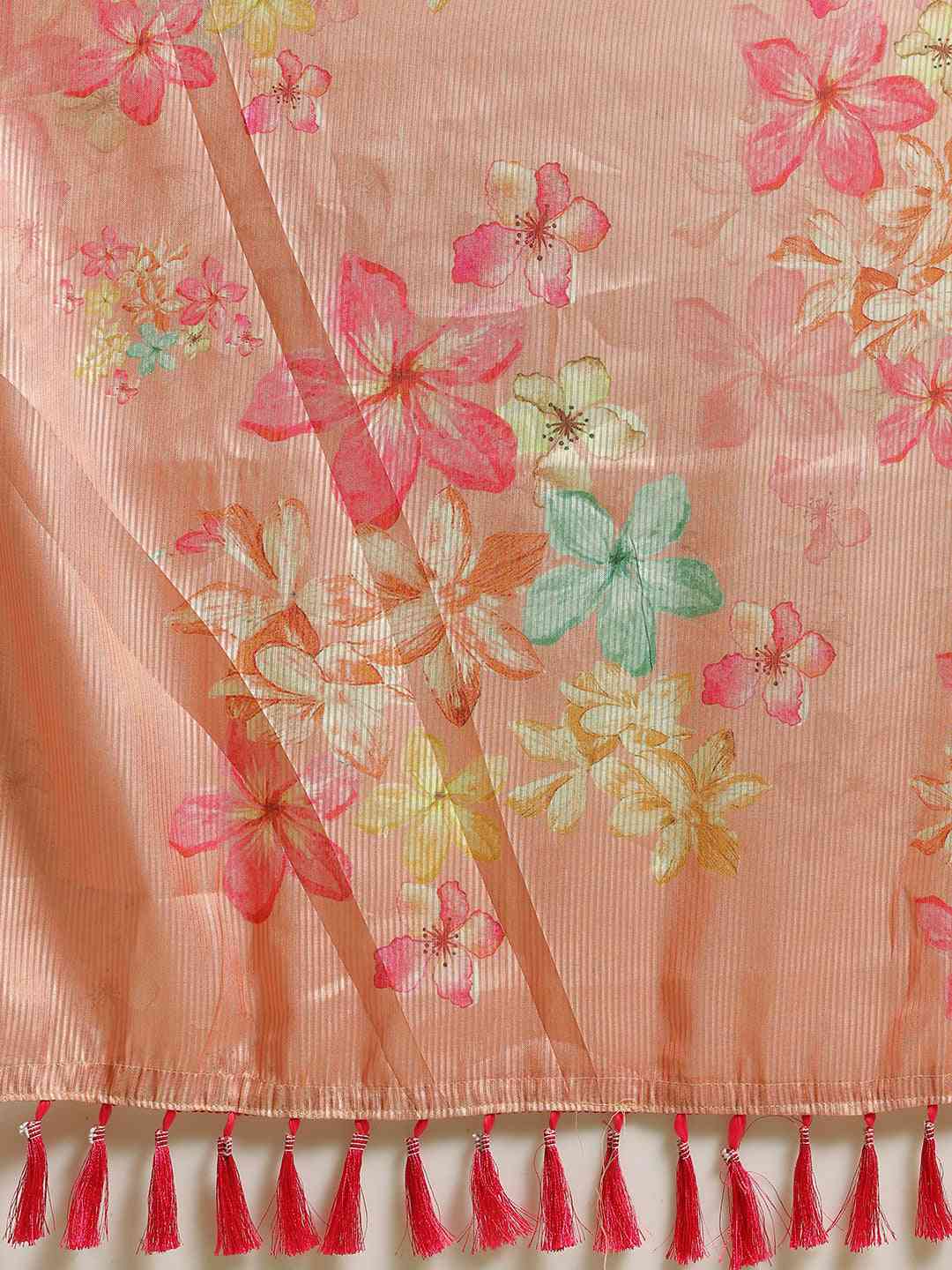 Maheshwari Floral  Printed Saree With Zari Border