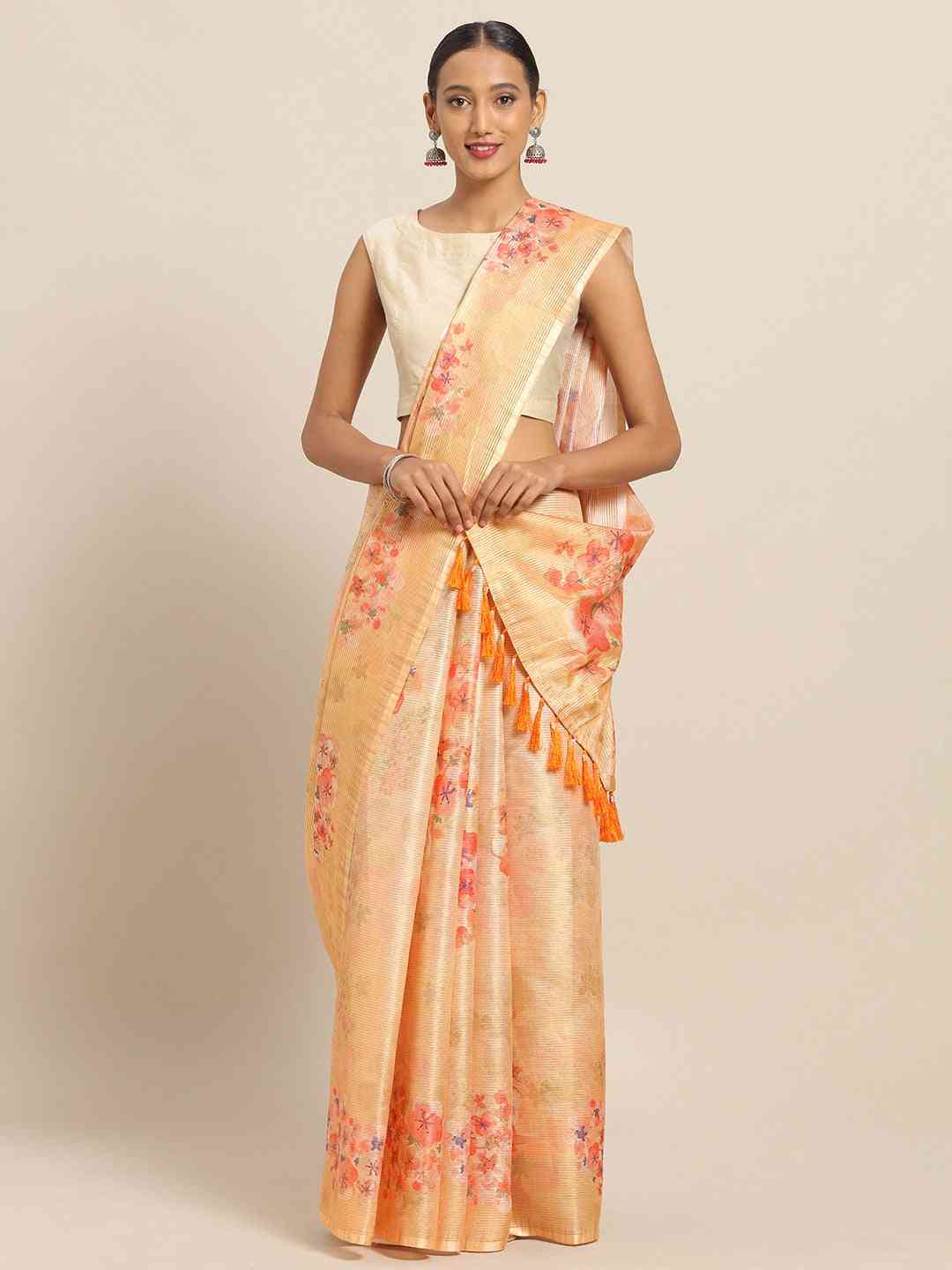 Maheshwari Floral  Printed Silk Saree