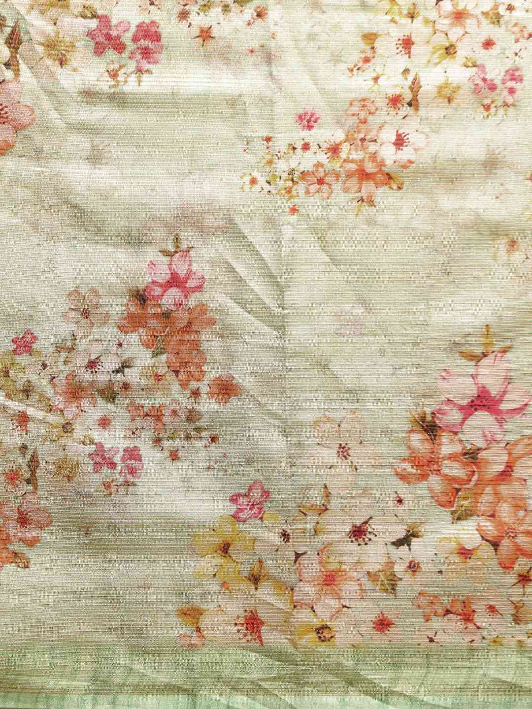 Maheshwari Floral  Printed Silk Saree With Zari