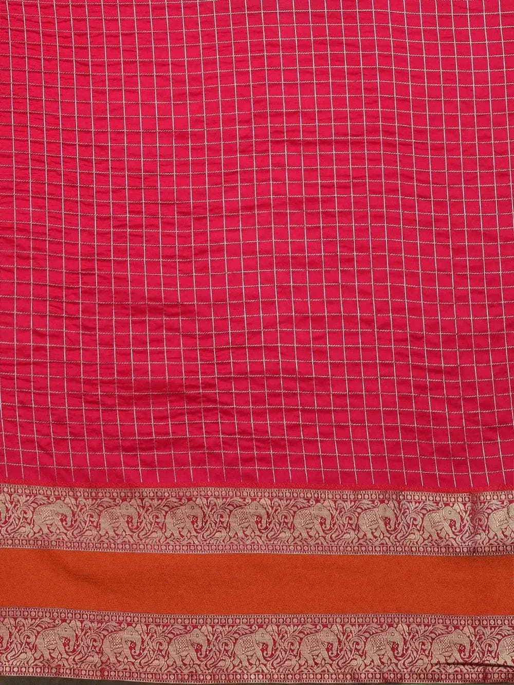 Banarasi Silk Saree with Intricate Checked Pattern and Woven Border