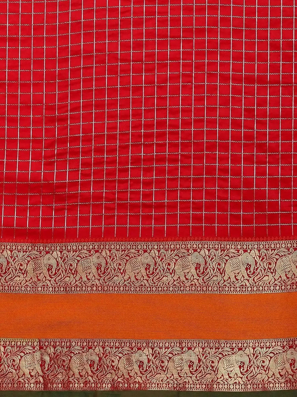 Banarasi Silk Saree with Intricate Checked Pattern and Woven Border