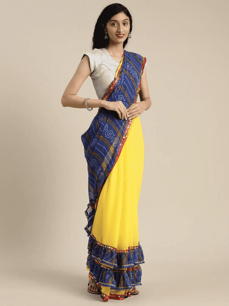Pure Georgette Saree With Mirror Work & Bandhani Print