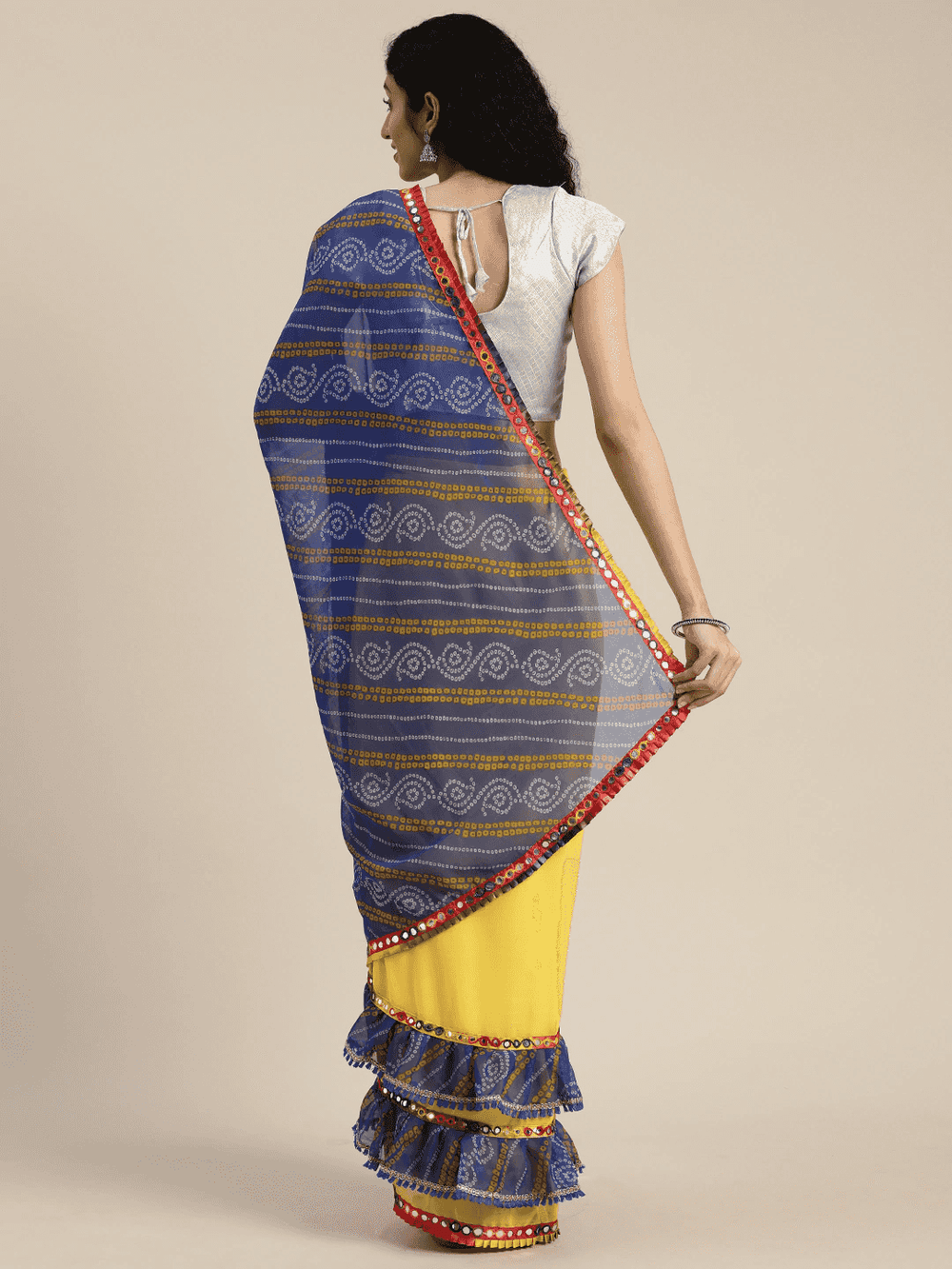 Pure Georgette Saree With Mirror Work & Bandhani Print