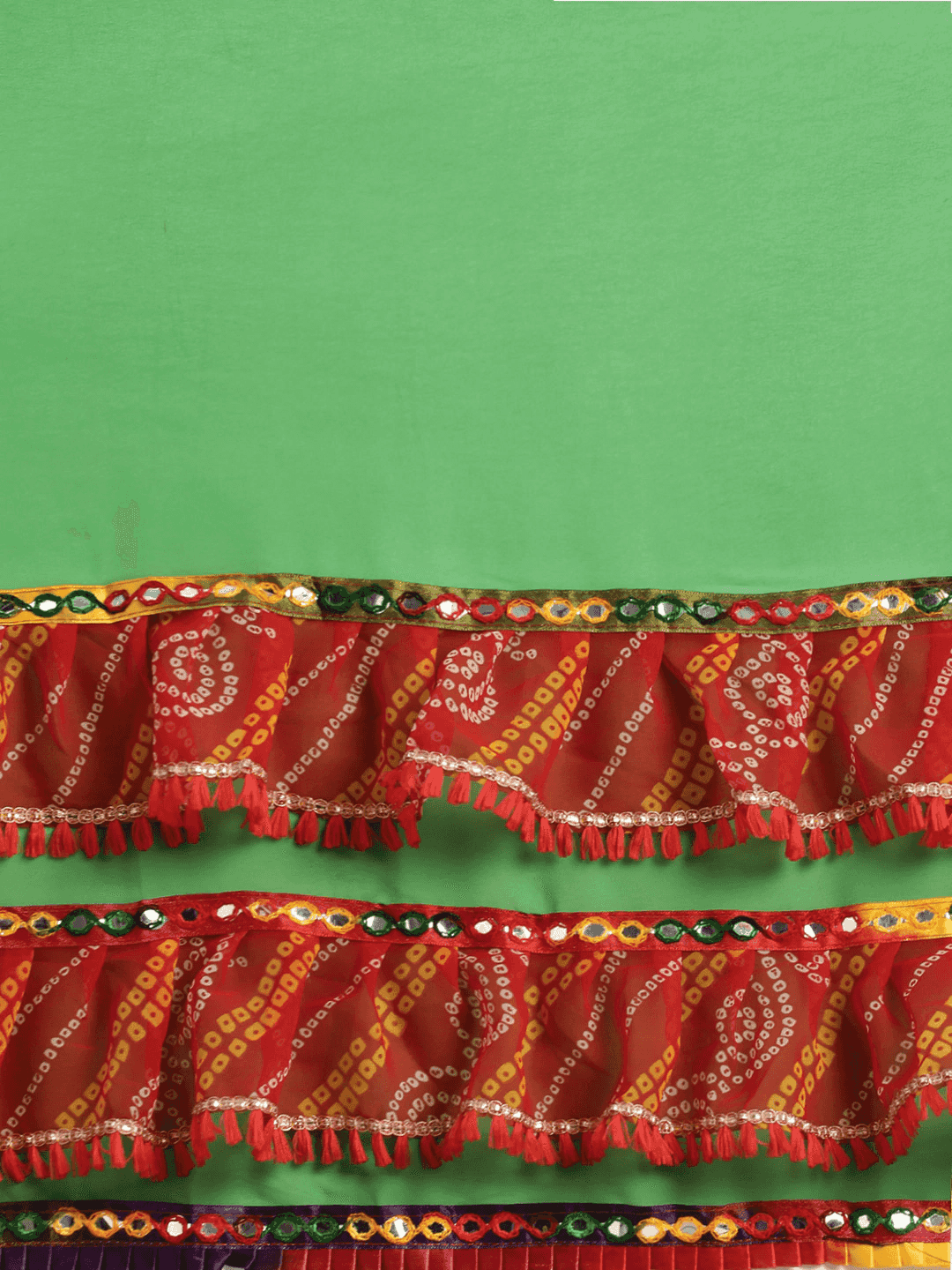 Pure Georgette Green Colour Saree With Mirror Work & Bandhani Print