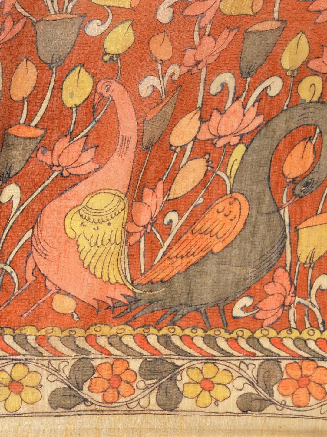 Beautiful Digital Print Kalamakri Design Soft Linen Saree