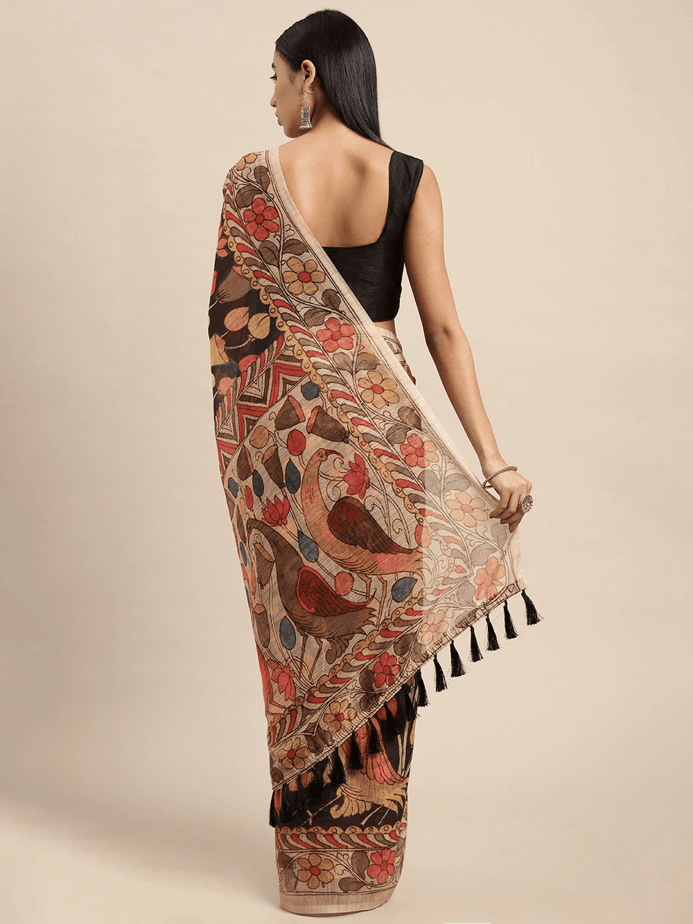 Beautiful Digital Print Kalamakri Design Soft Linen Saree