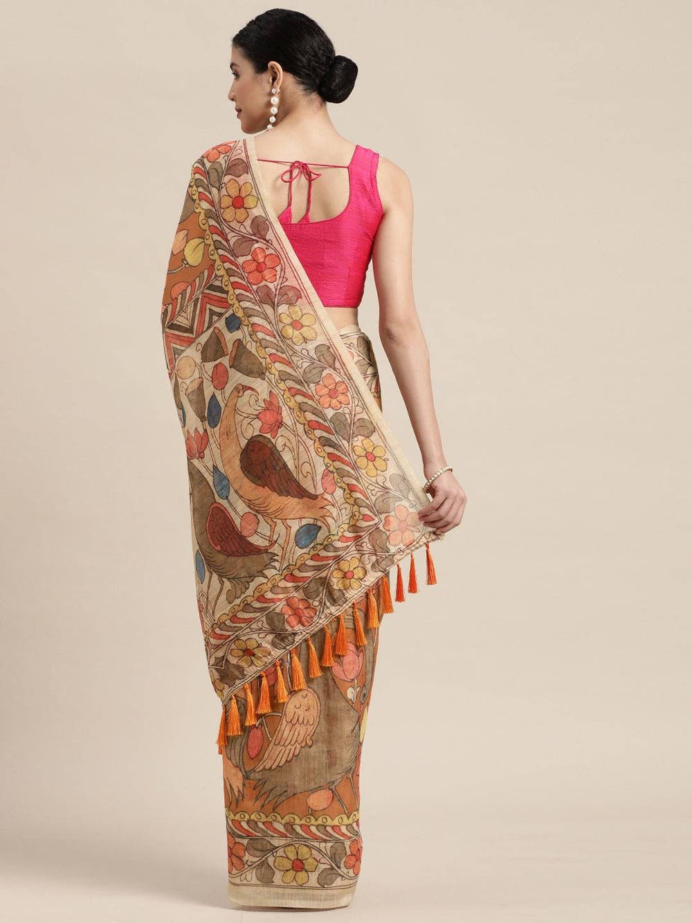 Beautiful Digital Print Kalamakri Design Soft Linen Saree