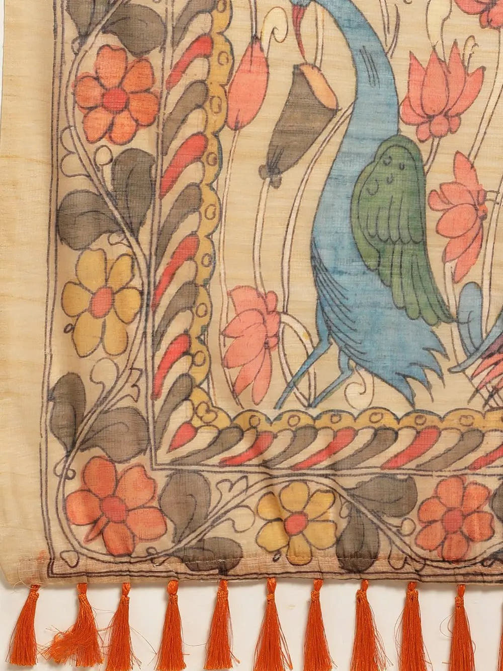 Beautiful Digital Print Kalamakri Design Soft Linen Saree