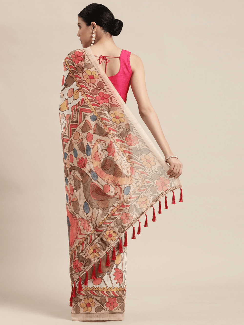 Beautiful Digital Print Kalamakri Design Soft Linen Saree