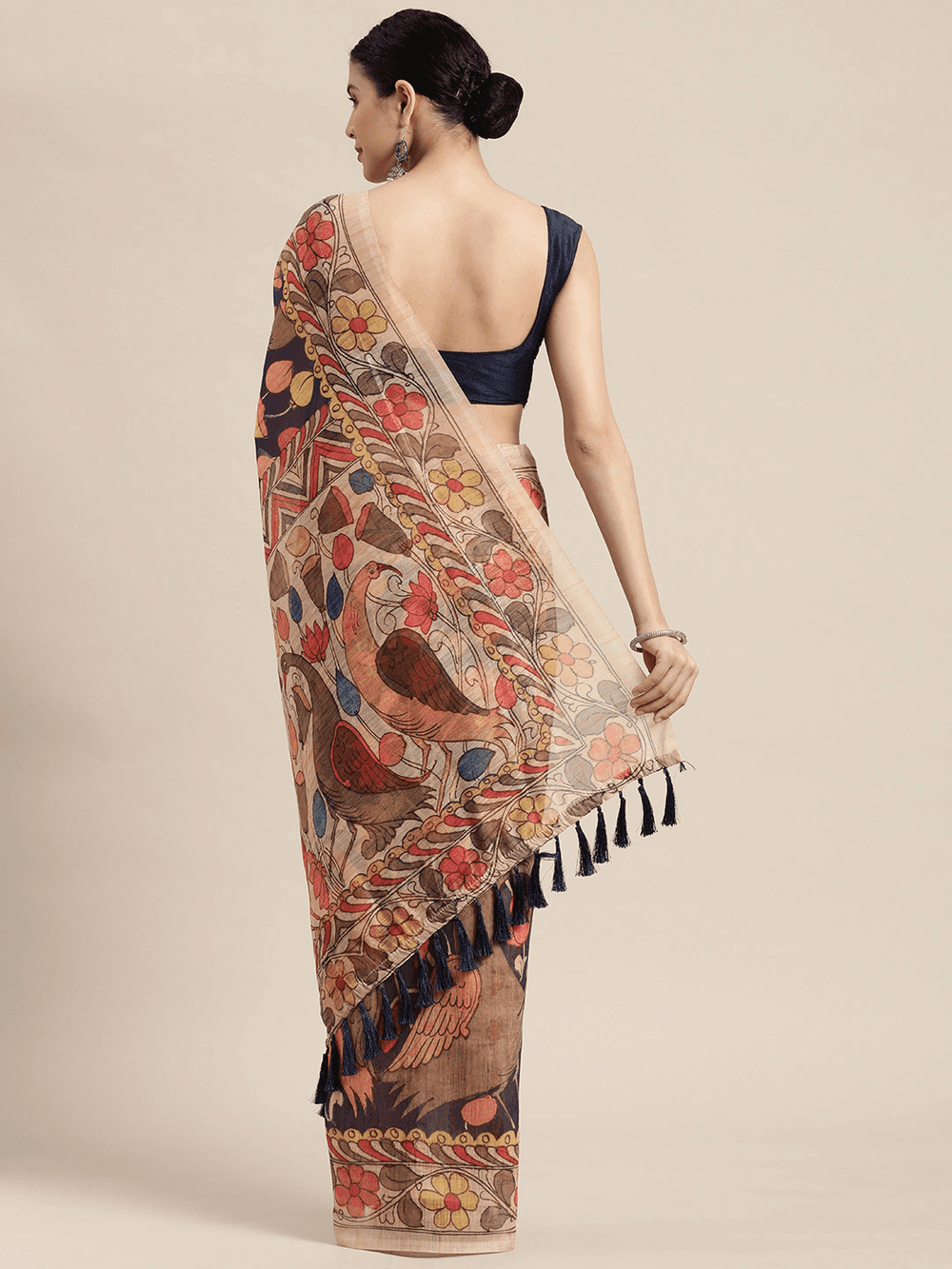Beautiful Digital Print Kalamakri Design Soft Linen Saree
