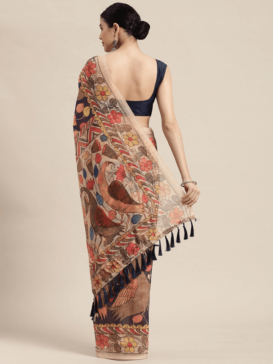 Beautiful Digital Print Kalamakri Design Soft Linen Saree