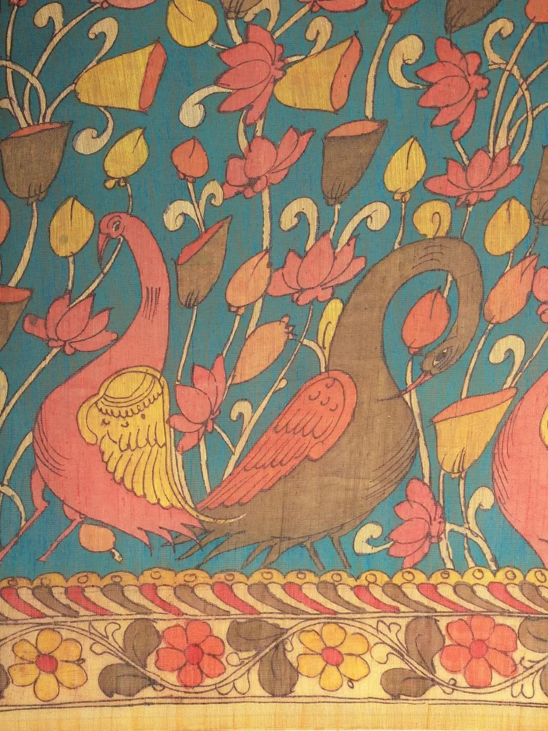 Beautiful Digital Print Kalamakri Design Soft Linen Saree