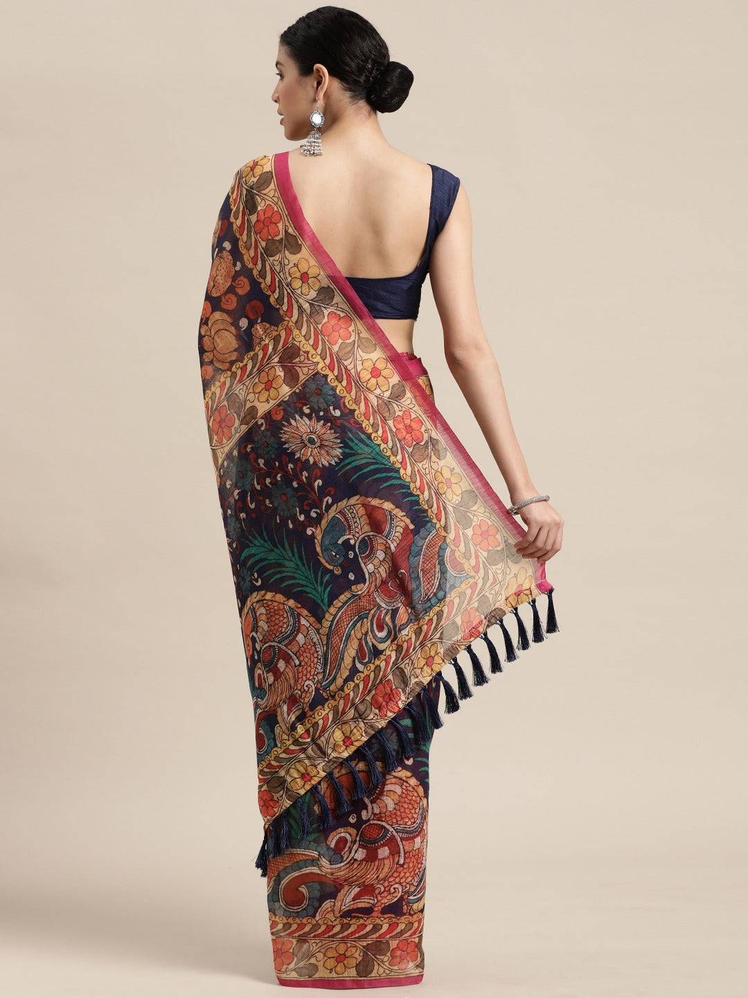 Beautiful Digital Print Kalamakri Design Soft Linen Saree
