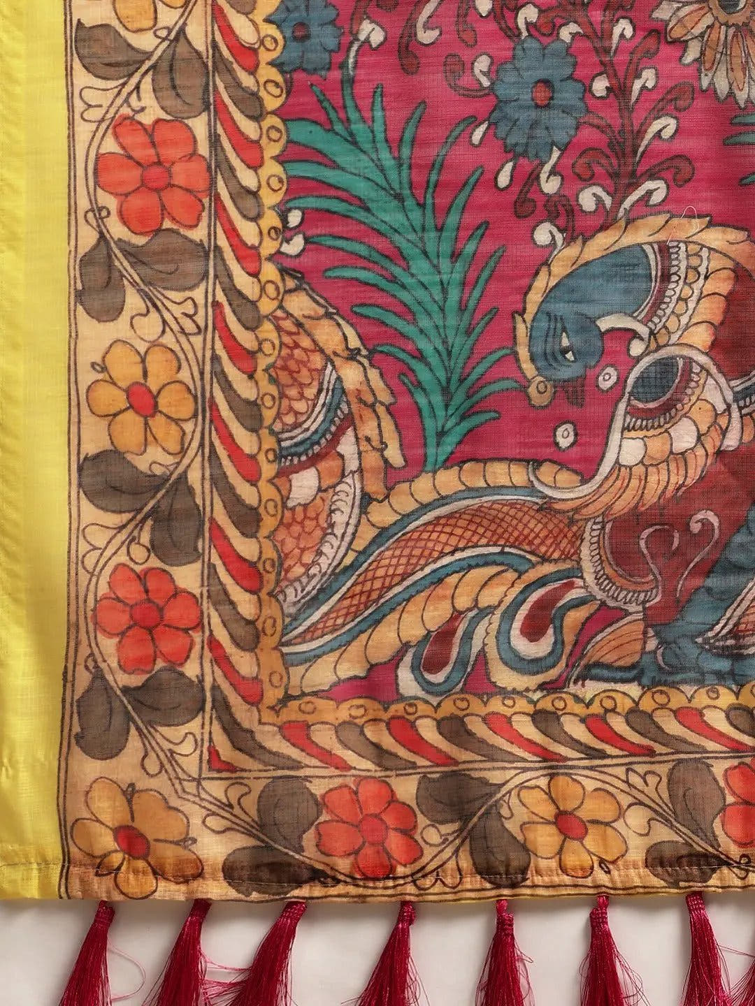 Beautiful Digital Print Kalamakri Design Soft Linen Saree