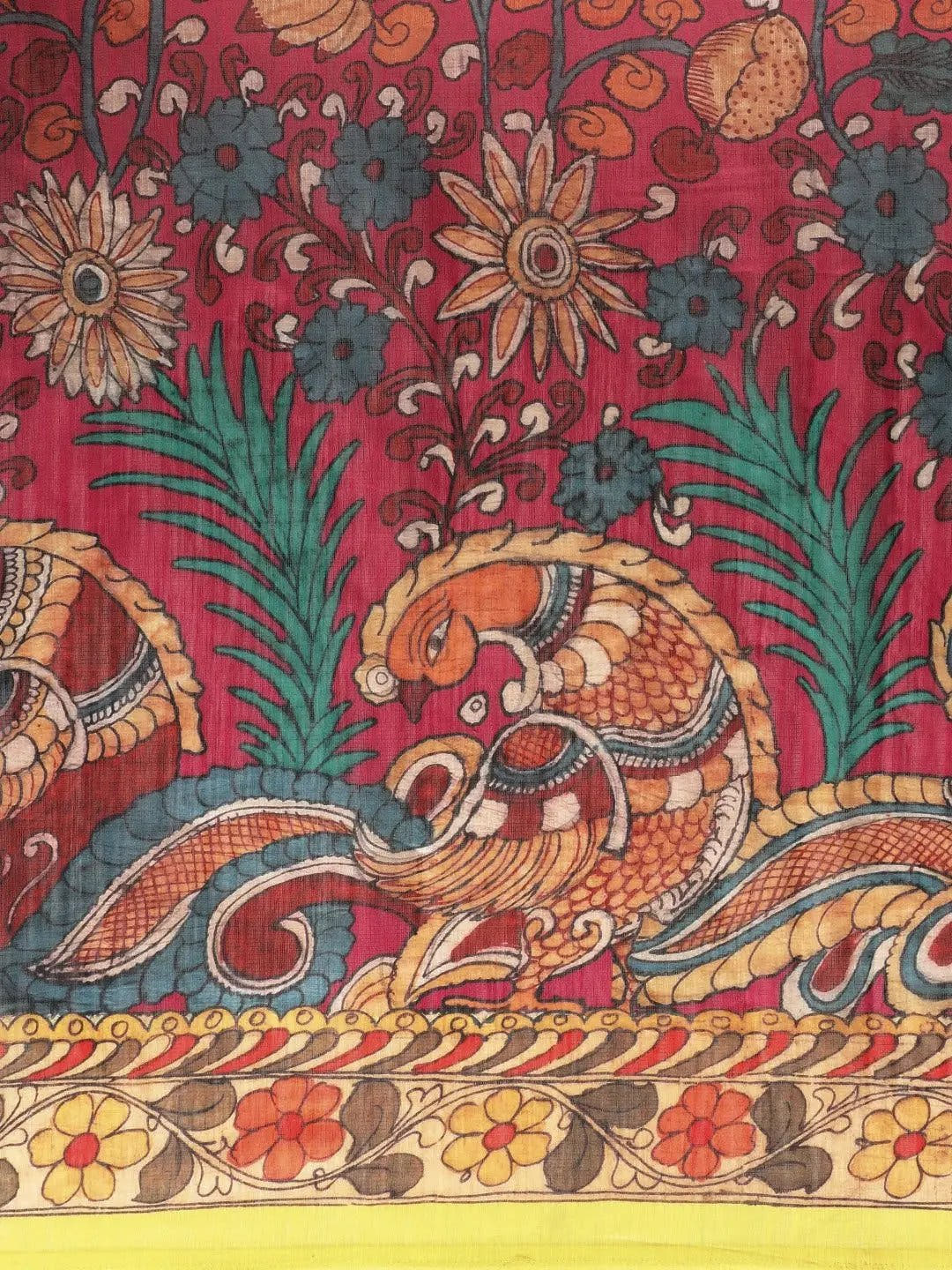 Beautiful Digital Print Kalamakri Design Soft Linen Saree