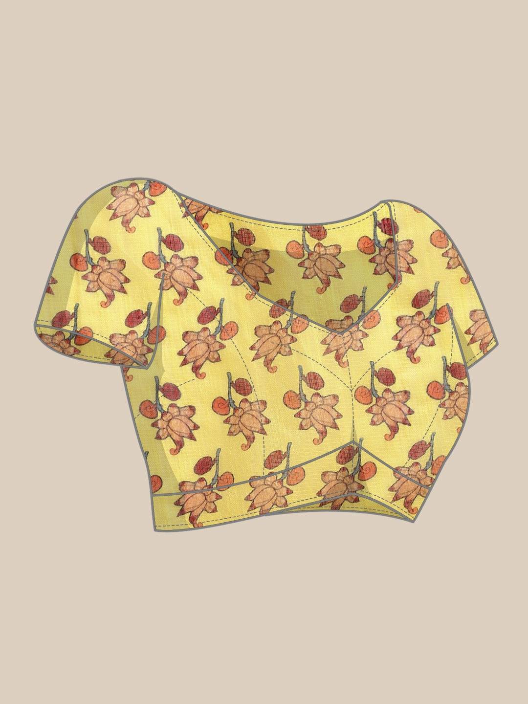 Beautiful Digital Print Kalamakri Design Soft Linen Saree