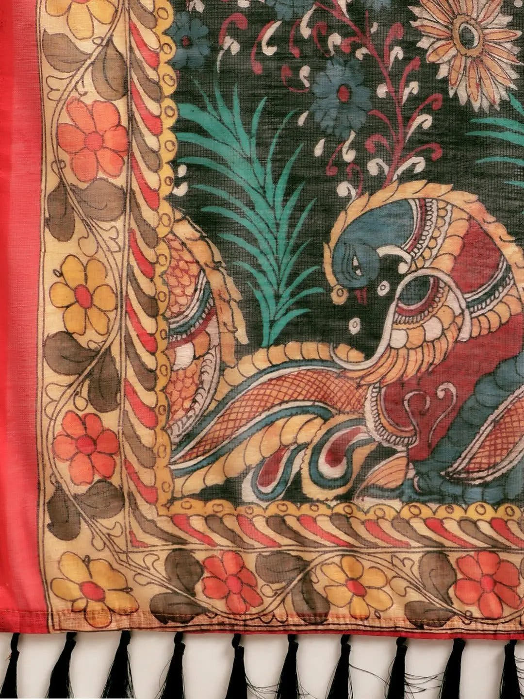 Beautiful Digital Print Kalamakri Design Soft Linen Saree