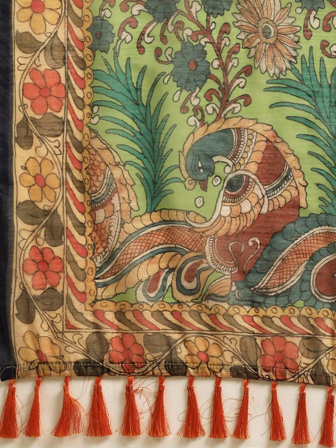 Beautiful Digital Print Kalamakri Design Soft Linen Saree