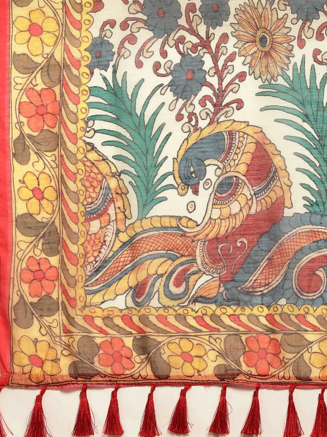 Beautiful Digital Print Kalamakri Design Soft Linen Saree
