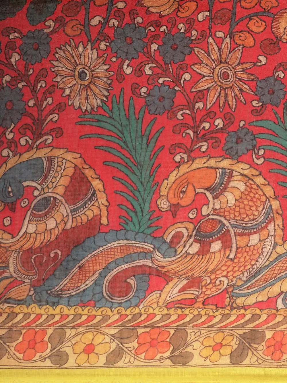 Beautiful Digital Print Kalamakri Design Soft Linen Saree