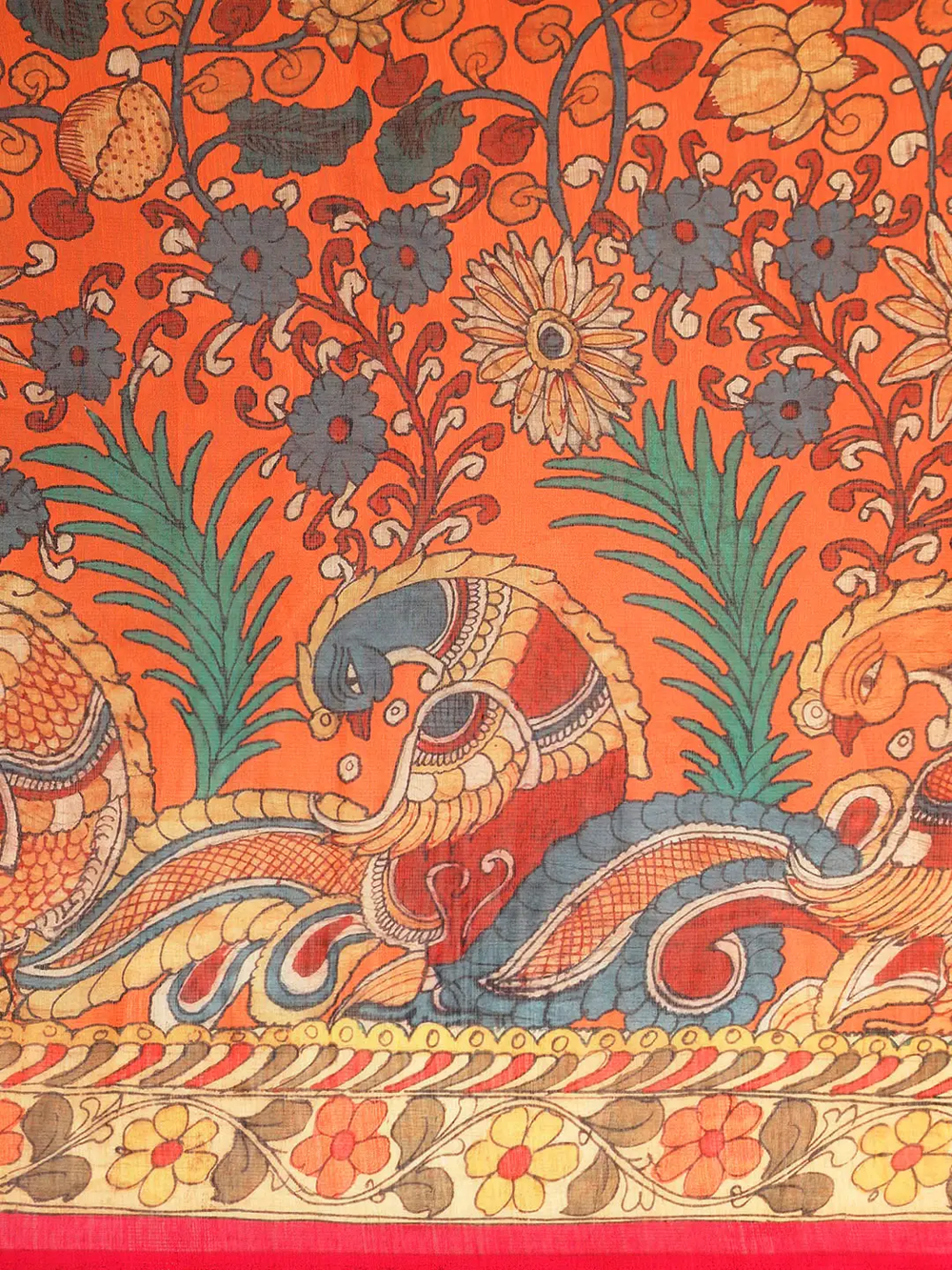 Beautiful Digital Print Kalamakri Design Soft Linen Saree