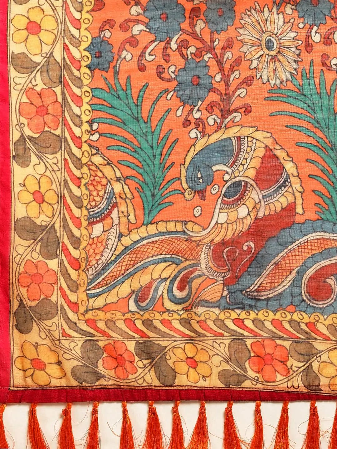 Beautiful Digital Print Kalamakri Design Soft Linen Saree
