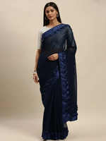 Ribbon Poly Georgette Party Wear Solid Saree