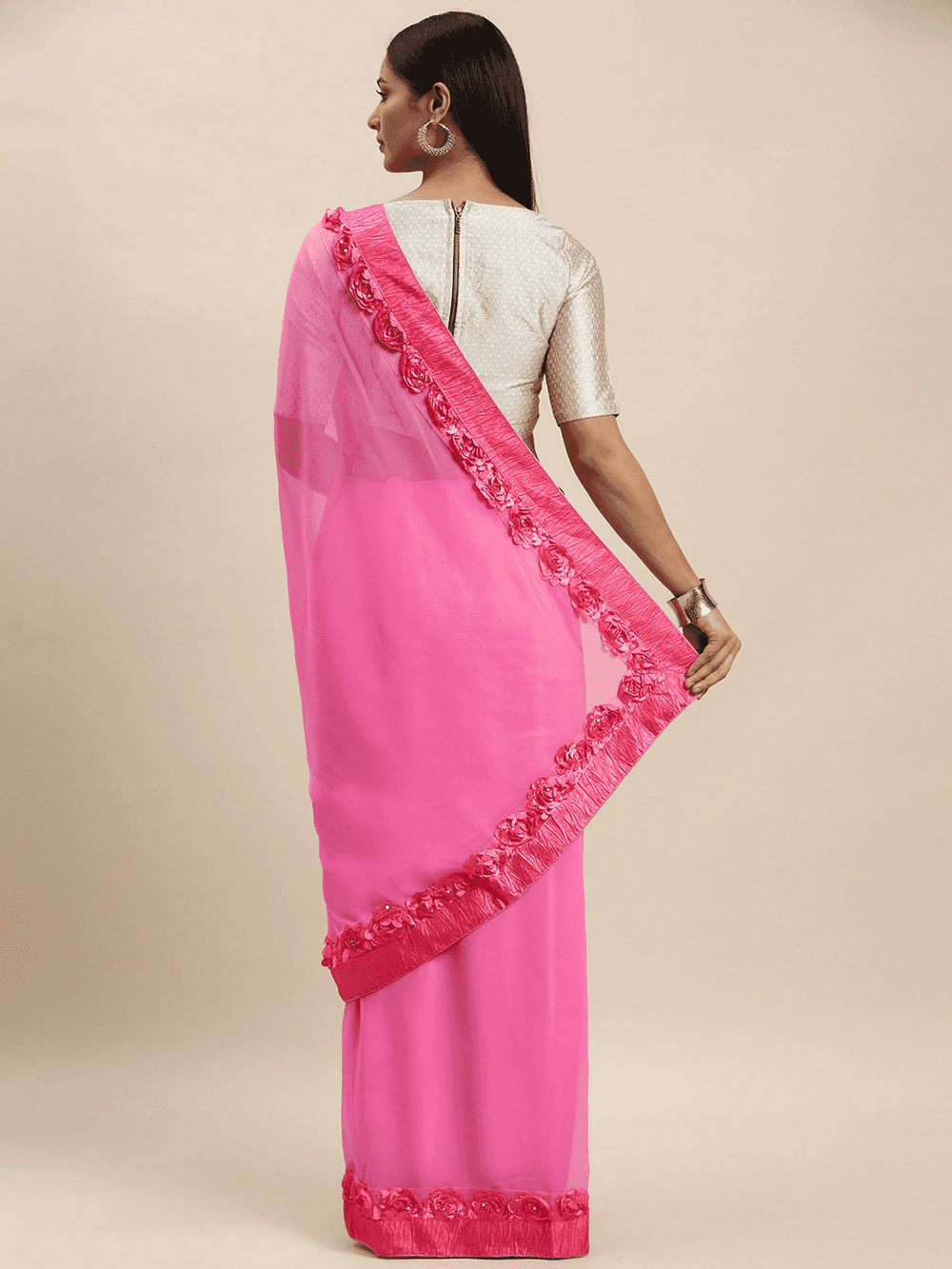 Ribbon Poly Georgette Party Wear Solid Saree