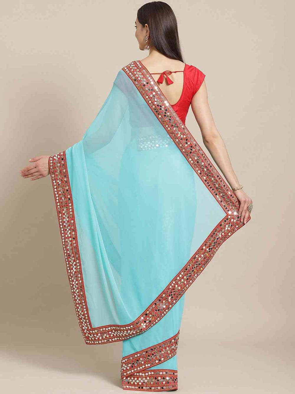 Exclusive Soft Georgette Real Mirror Work Border Party Wear Saree