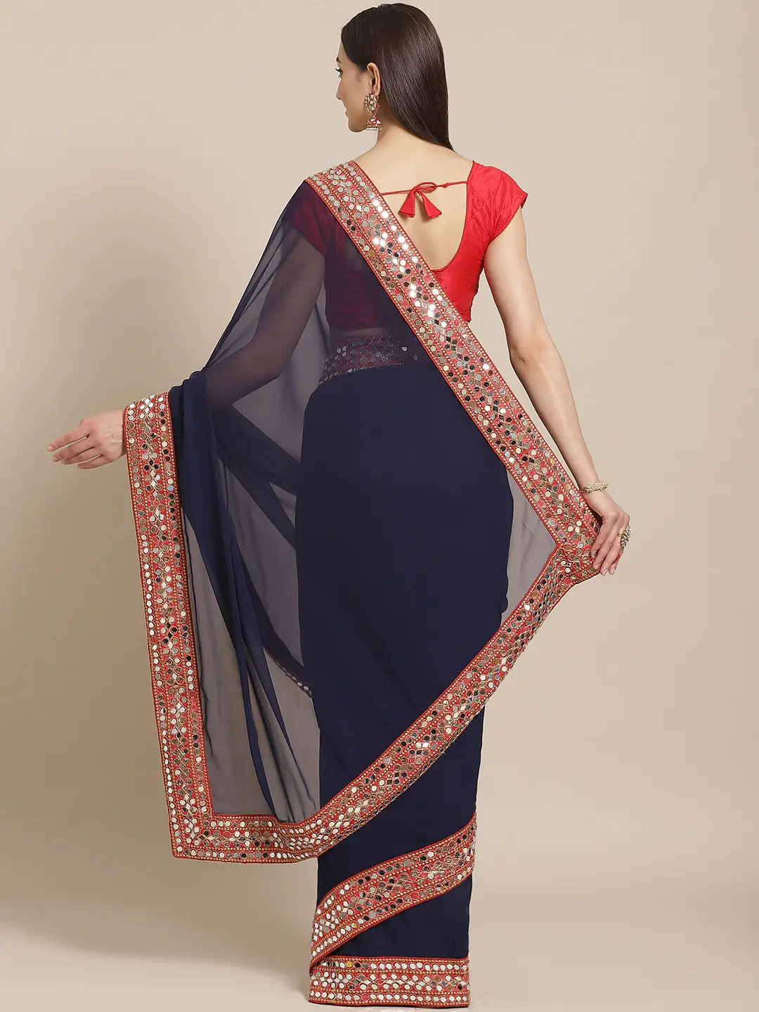 Exclusive Soft Georgette Real Mirror Work Border Party Wear Saree
