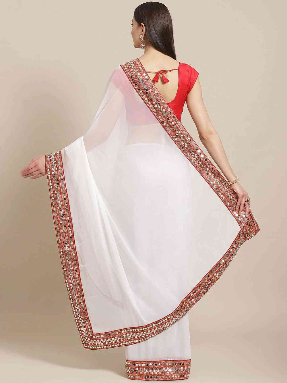 Exclusive Soft Georgette Real Mirror Work Border Party Wear Saree