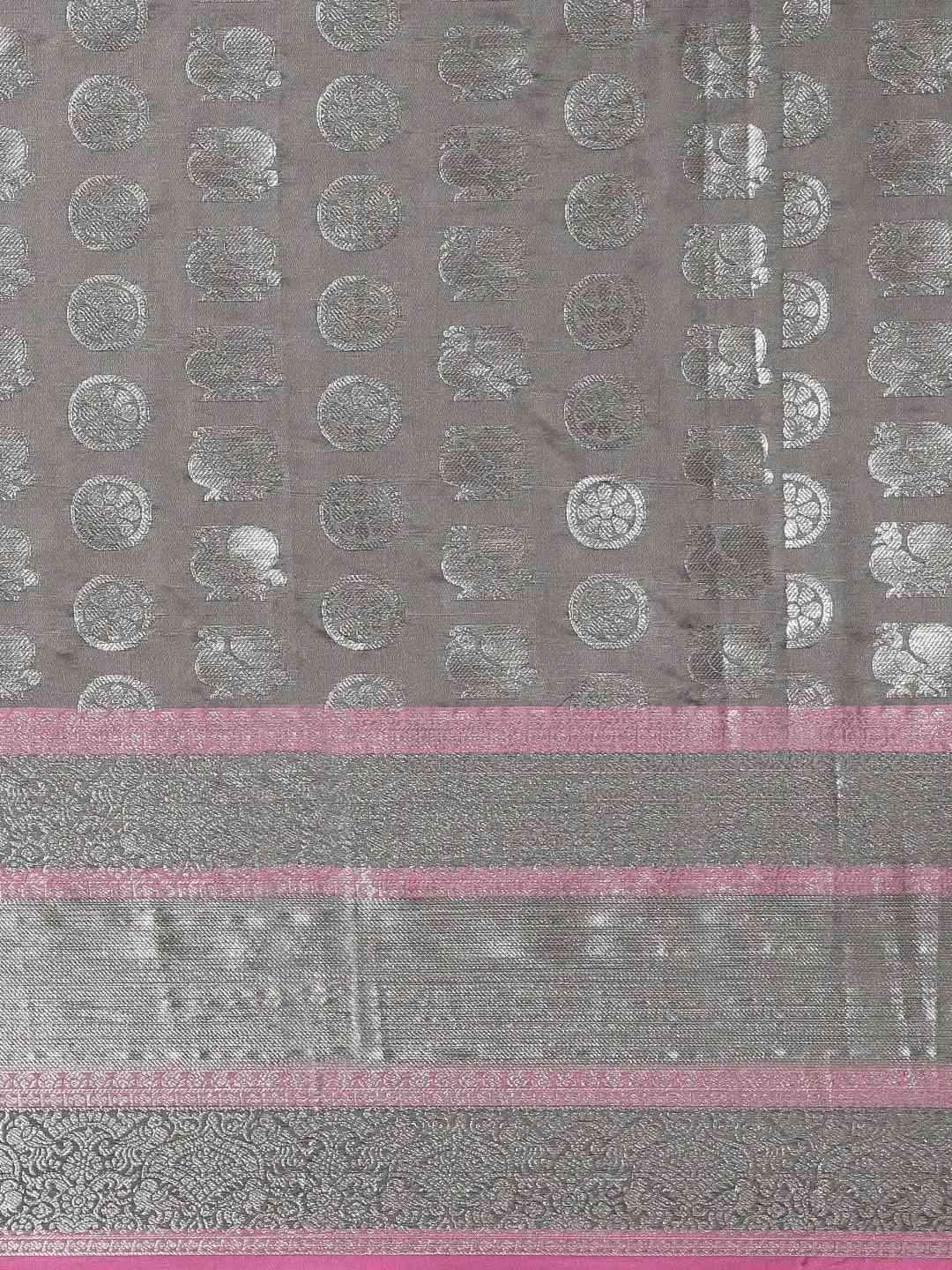 Kanjivaram Silk Grey Colour Zari Woven Design Saree