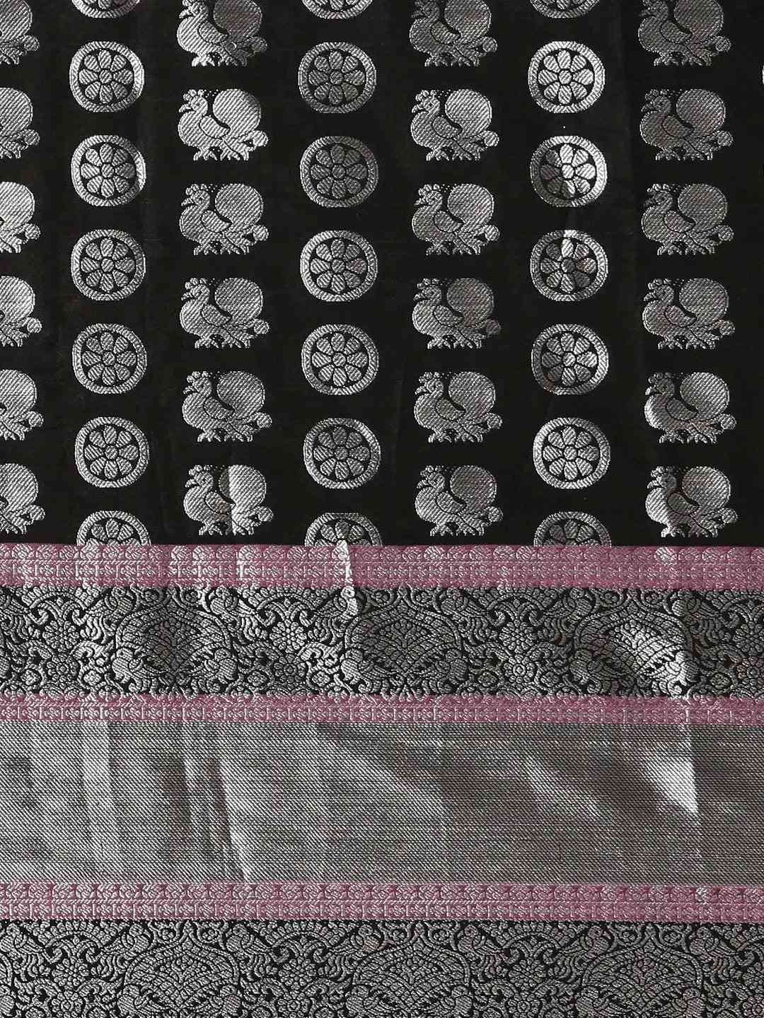 Kanjivaram Silk Black Colour Zari Woven Design Saree