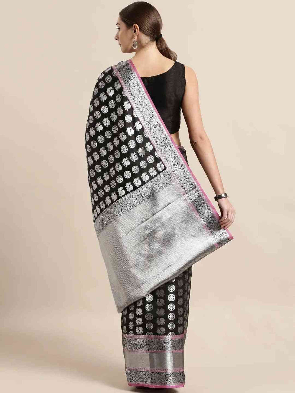 Kanjivaram Silk Black Colour Zari Woven Design Saree