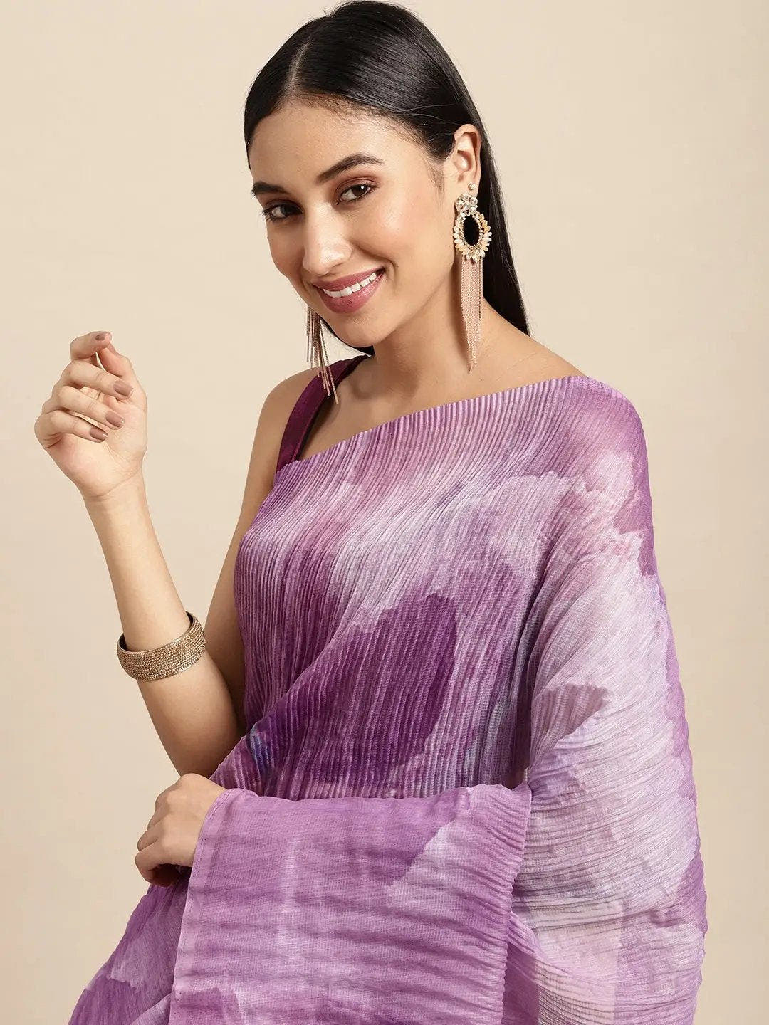 Bollywood Design Purple Colour Soft Linen Crush Saree