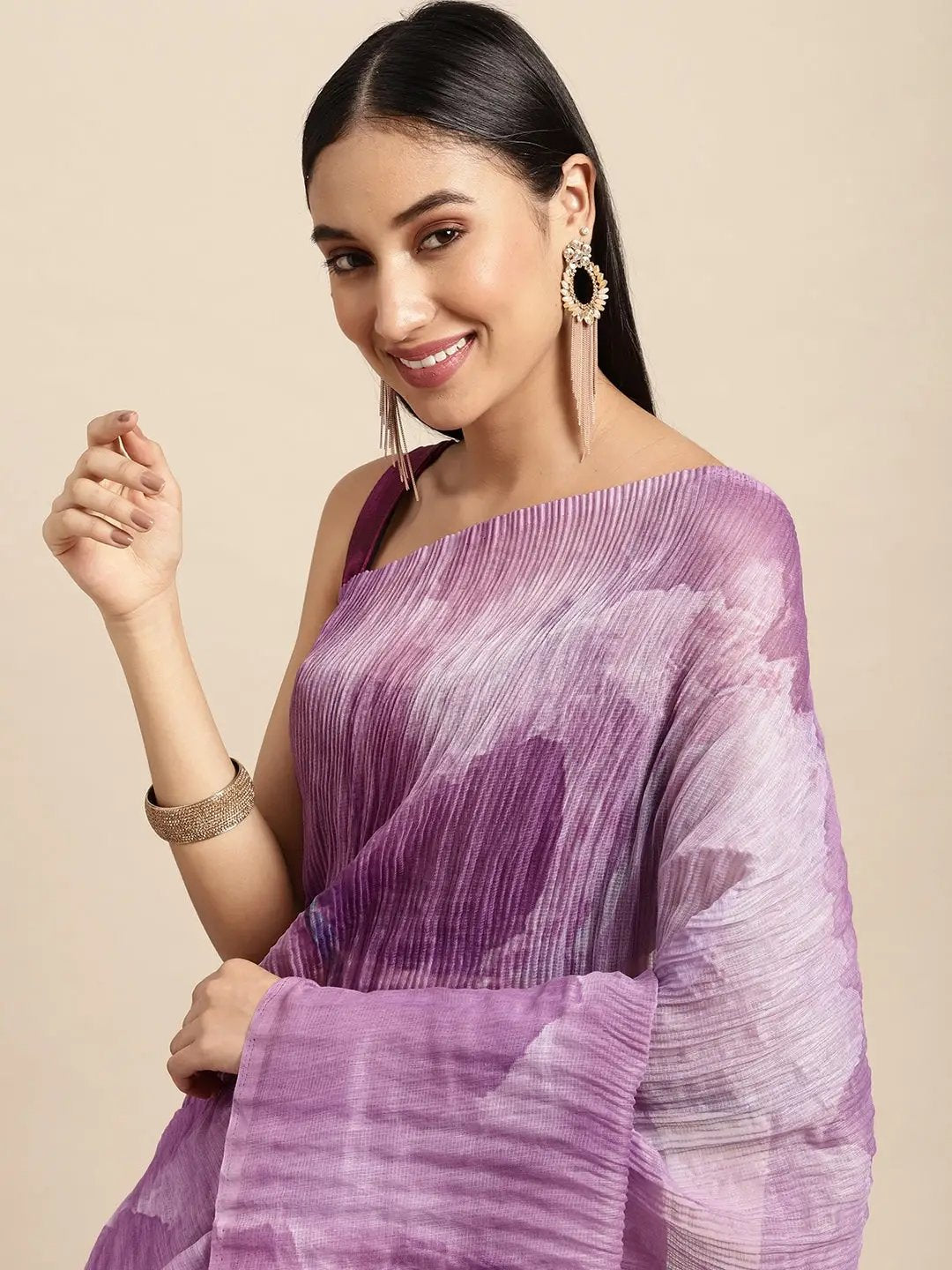 Bollywood Design Purple Colour Soft Linen Crush Saree