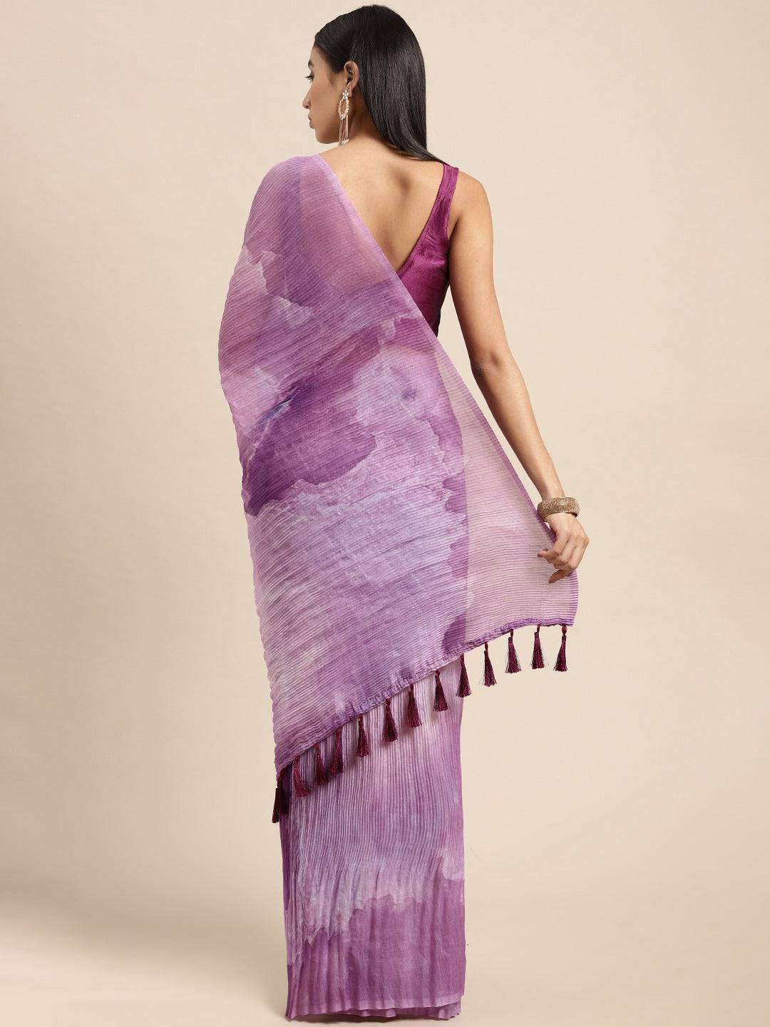 Bollywood Design Purple Colour Soft Linen Crush Saree