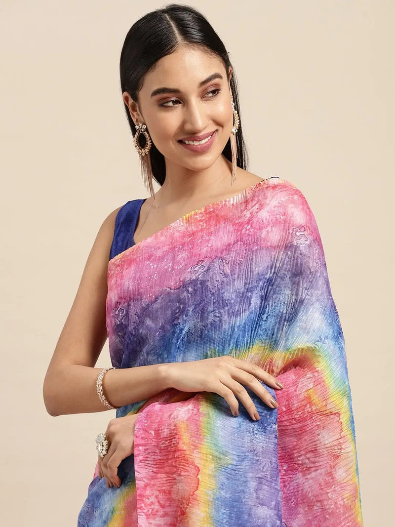 Bollywood Design Multi Colour Soft Linen Crush Saree