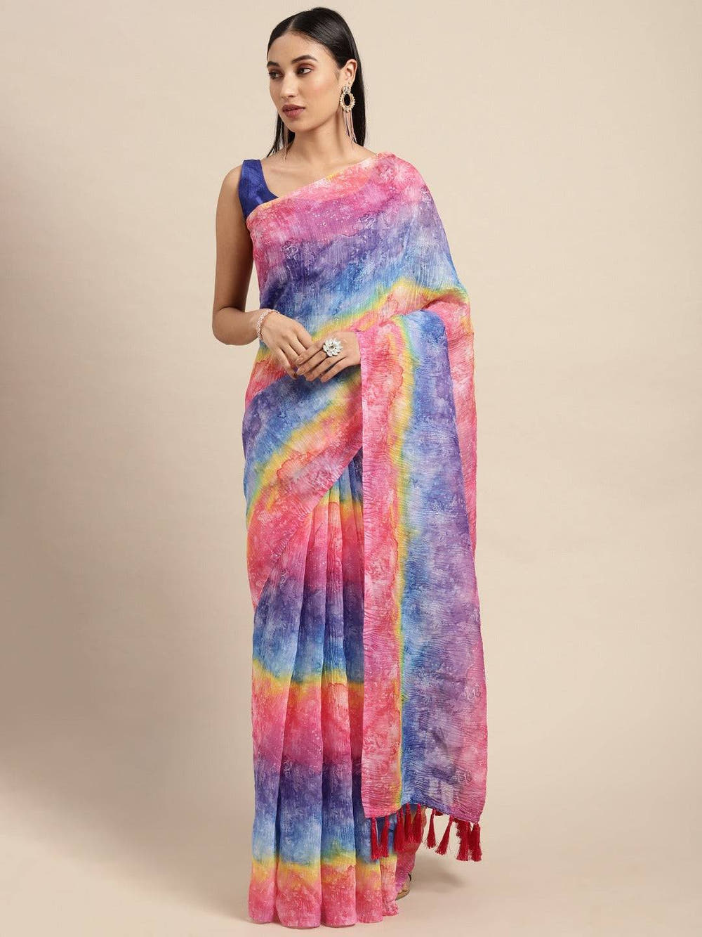 Bollywood Design Multi Colour Soft Linen Crush Saree