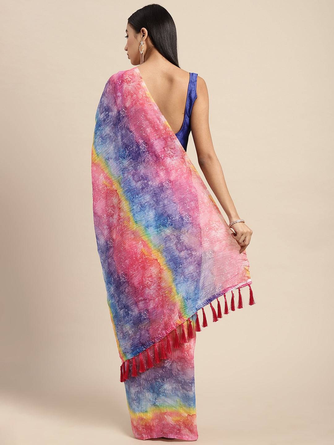 Bollywood Design Multi Colour Soft Linen Crush Saree